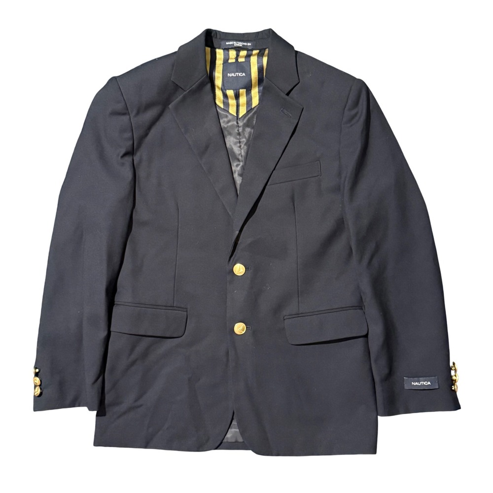 Nautica Dress Blues Boys Black Blazer Gold Crest Buttons Size 12 Regular NEW